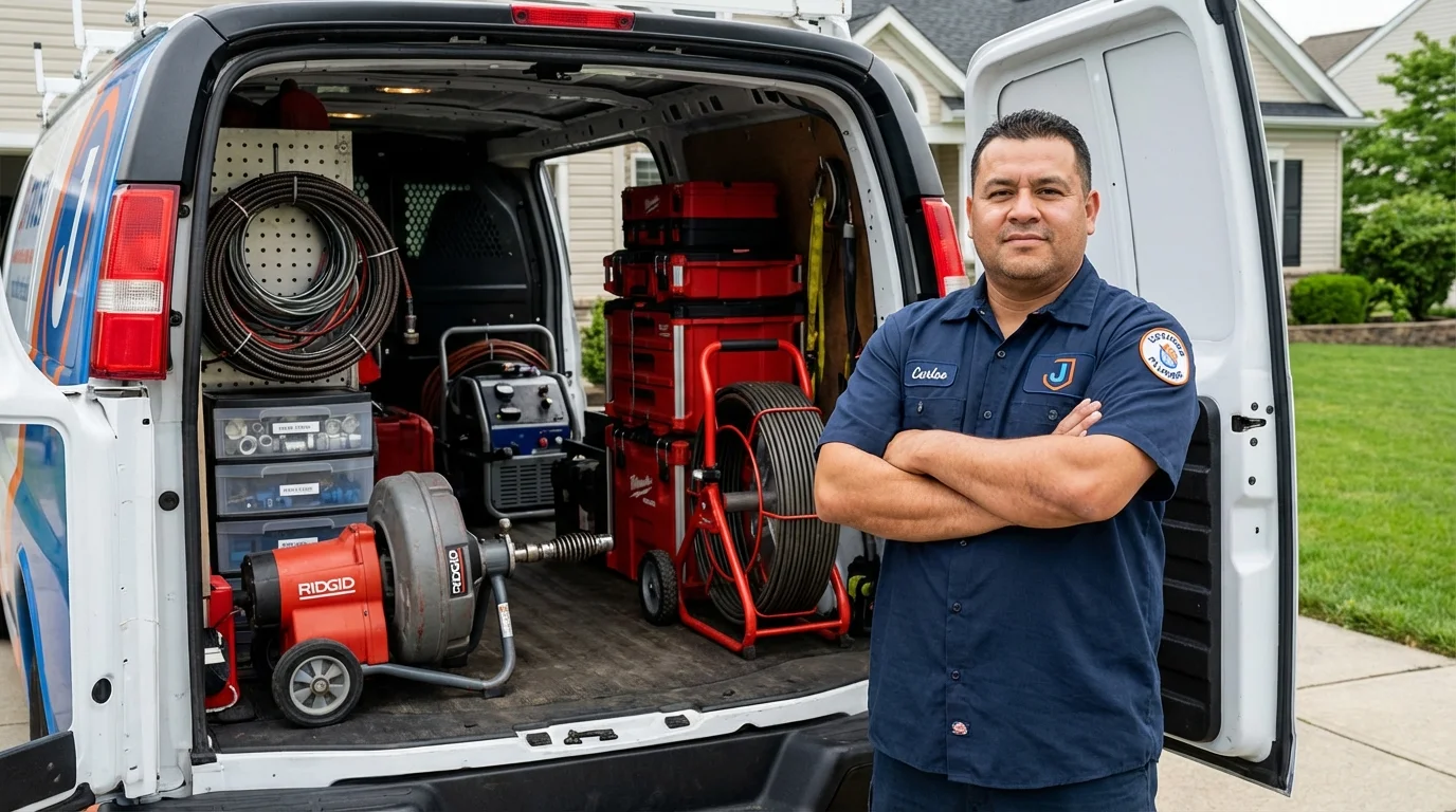 Professional drain cleaning equipment and Johns Plumbing LLC plumber in Jackson