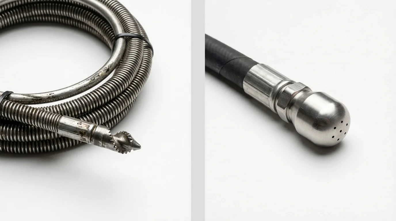 Drain snake cable and hydro jetting nozzle used for drain cleaning in Jackson, OH