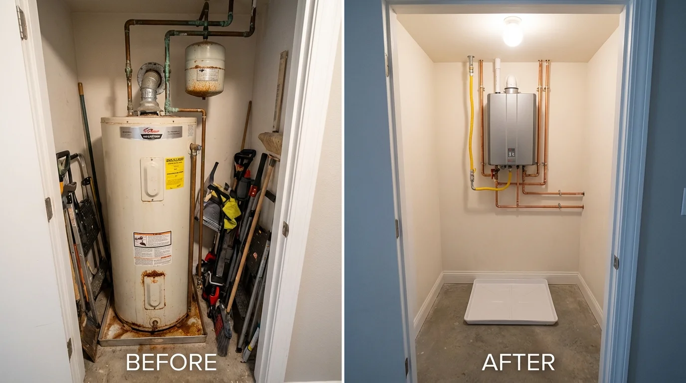Tank water heater versus wall-mounted tankless unit comparison for Jackson, OH homeowners