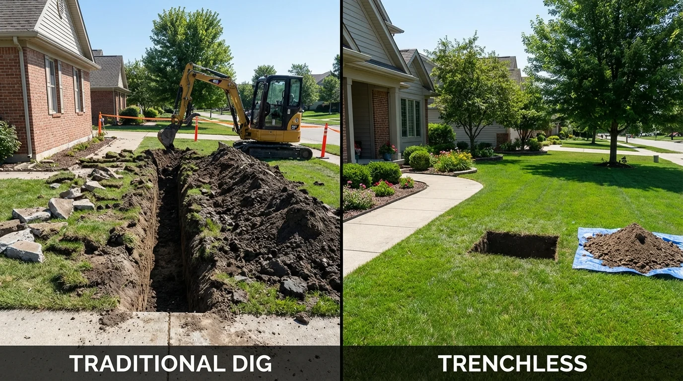 Trenchless sewer repair with minimal yard damage versus traditional excavation in Jackson, OH